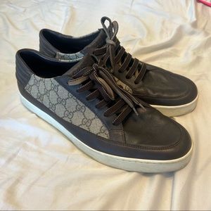 Used GUCCI men’s brown leather GG supreme sneakers
